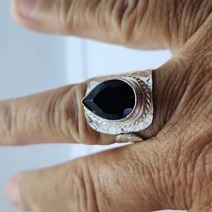 Nwot! Black onyx adj sterling ring handmade
